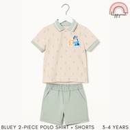 Bluey Kids 2PC Outfit – Polo Shirt & Shorts Set | Toddler Boys Girls Clothes 3-4 Years (AA340)