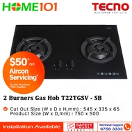 Tecno Glass Cooker Hob 2 Burners T22TGSV - Sparkling Black - LPG/PUB - FREE INSTALLATION