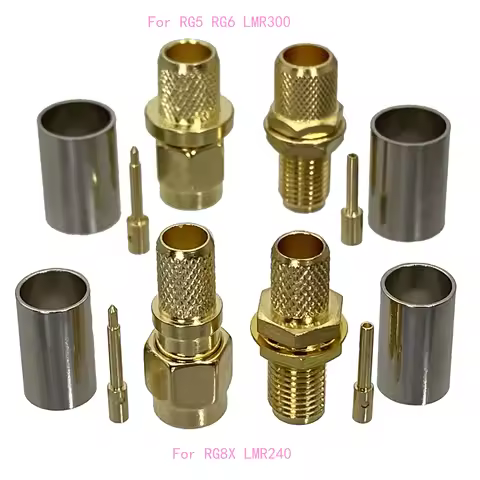 10Pcs SMA Male plug & Female Jack Bulkhead Crimp RG8X LMR240 & RG5 RG6 LMR300 Cable RF Coaxial conne