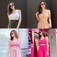 BA057 TARA Singlet Crop Top Tank Front Buttons Small Ribbed Fabric Stretch Soft Good Quality The Is 