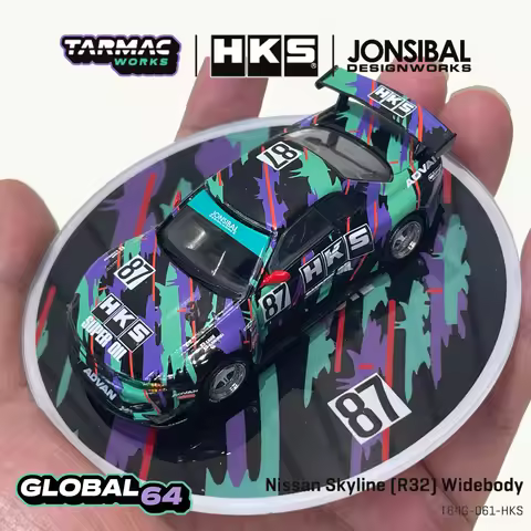 Tarmac Works 1:64 Nissan Skyline R32 Widebody HKS #87 Trading Card Inside Diecast Car Model In Stock