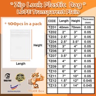 (100pcs in a Pack) Small LDPE Transparent plain Zip Lock Plastic Bag Thickness (0.05mm/0.04
