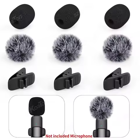 Mini Wireless Furry Windscreen & Foam Cover Set for Lavalier Microphone Foam Mic Cover with Clips La