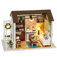 FEOOE Fun House Diy Hand-made Assembled Model House Holiday Time Blue Time Beautiful Barbie Doll Hou