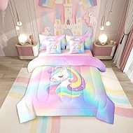 Erosebridal Rainbow Unicorn 7 Pcs Bedding Set for Teen Girls Cartoon Unicorn Comforter Set with Shee