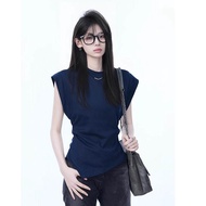 [Sleeveless Original Small Flutter Sleeve Waist-Cinching Short Sleeve Vest with Irregular Design]Fem