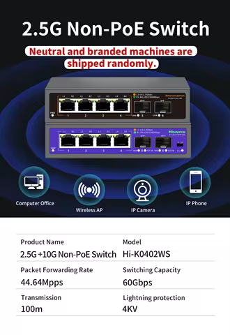 Hisource 2.5G 4 8 Port Ethernet Switch None POE Networck Switch uplink 2*10G Port for IP Camera/Wire