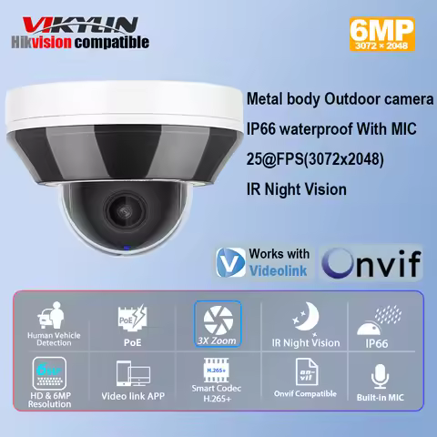 Vikylin Hik compatible 3X Zoom 6MP Dome PTZ IP Camera IR Night Vision MD2.0 IP66 Home Video Surveill