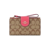 [Coach] Half Wallet C2874 Mini Wallet Signature Women (IMTIN Khaki Strawberry Haze)