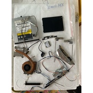 Lenovo T430 laptop disassembly components: cooling fan, screen cable, wifi card, hinge, camera...