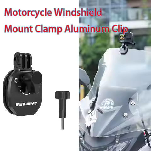 Motorcycle Windshield Mount Clamp Aluminum Clip For GoPro 13 12 Insta360 Go Ultra For DJI Osmo Nano/