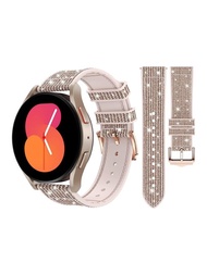 1入組閃閃發光的玫瑰智能三星手錶表帶，柔軟的矽膠表帶適用於Galaxy Watch 5/Watch 4 40mm 44mm和三星手錶表帶3 41mm/Gear 2手帶-玫瑰金和銀色，2種尺寸（20mm/22mm），購買前請確認您的手錶錶盤尺寸！