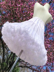 女士白色中長款網紗雲朵裙,配有內裙,適合蘿莉塔風格,蓬松裙子,cosplay