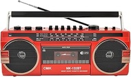 Portable Boombox CD Tape Player,Cassette Player Radio,Classic 80s Style Retro Bluetooth Cassette Recorder and AM/FM Radio Speaker,Cassette Recorder for Family Gathering Travel (Color : Red)