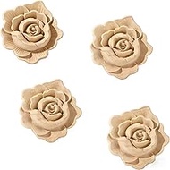 4PCS Unpainted Wooden Onlay Appliques 7x7x0.9 cm/2.76x2.76x0.34 Inch, Rose Flower Carved Detail Deca