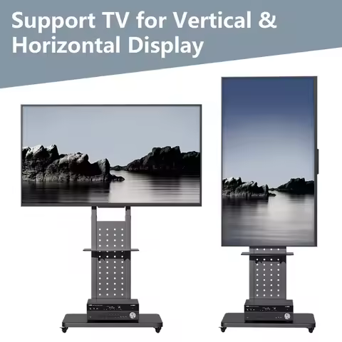 Rolling TV Floor Stand Vertical Horizontal Trolley TV Mount with Shelf for 32-65 Inch