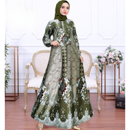 Gamis Bahan Maxmara Silk Premium Motif Terbaru 2024 Dress baju lebaran dan pesta Seragaman Busui Freandly Silk Hijau COD