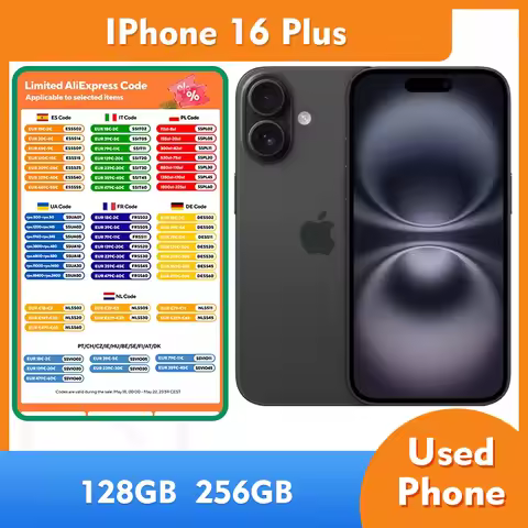 Unlocked Original Apple iPhone 16Plus 5G Mobile Phone 6.7 Inch HD Display 48MP Camera 256GB ROM Used