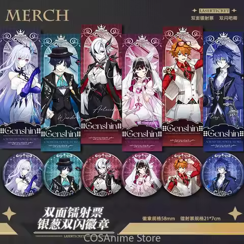 Arlecchino Wanderer Columbina Skirk Tartaglia Flins Genshin Impact Badge Pins Brooch Laser Ticket Sm