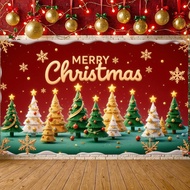 Easy Setup Festive Banner Decorative Design Christmas Decoration Colorful Trees Snowflake Pattern Ev