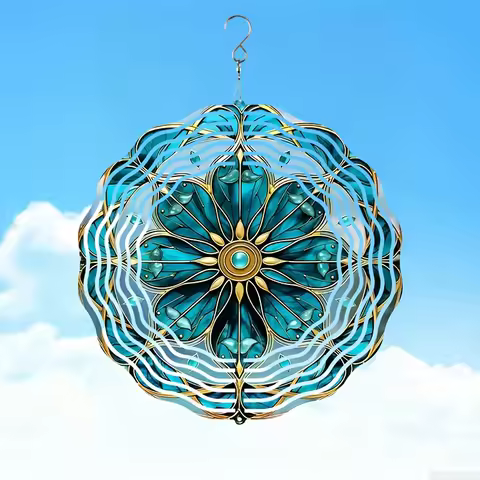 3D Mandala Flower Wind Spinner,Metal Garden Wind Chime, Outdoor Decorative Rotating Pinwheel, Equipp