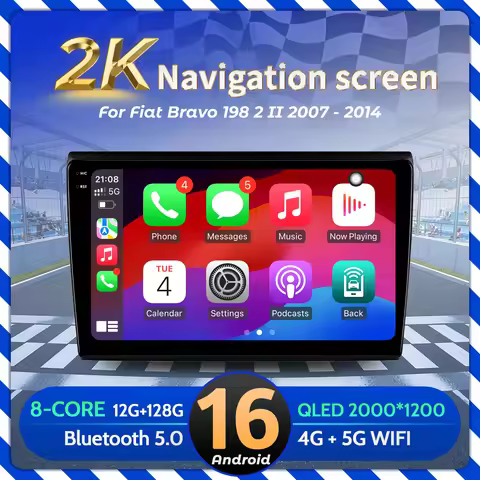 9inch Car Radio For Fiat Bravo 198 2 II 2007-2014 BT Carplay Android 16 Multimedia Navigation Head U
