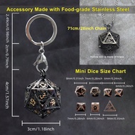 7pcs Mini Antique Metal Icosahedron D20 Dice Set - Portable Keychain Necklace With Hollow Case, Perf