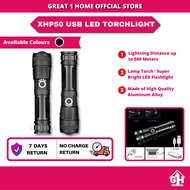 USB Torch Light 50000 Lumens XHP50 Super Bright Flashlight Telescopic Zoom LED Torchlight Camping Ou