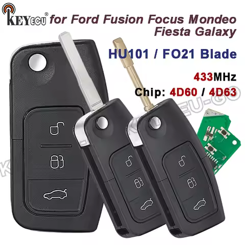 KEYECU 433MHz 4D60 / 4D63 Chip for Ford Fusion Focus Mondeo Fiesta Galaxy Flip Remote Key FobHU101 F