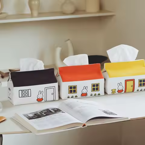 Cartoon Miffy Rabbit Creative House Shape Tissue Box Office Home Living Room Car Tissue Storage Conv