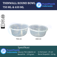 Thinwall Klir 650ml 750ML Round Bowl | Mangkok Plastik 650ml 750mlKLIR ROUND BOWL 25set