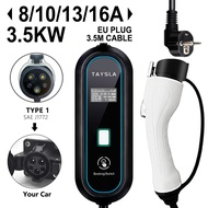 TAYSLA ที่ชาร์จ EV แบบพกพา Type2 IEC62196-2 16A 3.5KW EVSE EV สายชาร์จ Type1 J1772กล่องติดผนังควบคุม