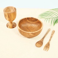 Wooden bowl set/wooden cutlery set/15cm bowl/soup bowl set aesthetic teak wood glass (15cm bowl, tal
