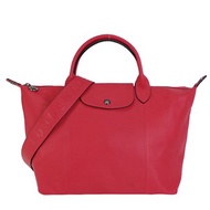 LONGCHAMP Le Pliage Cuir 羊皮寬背帶短把水餃包(中-紅)