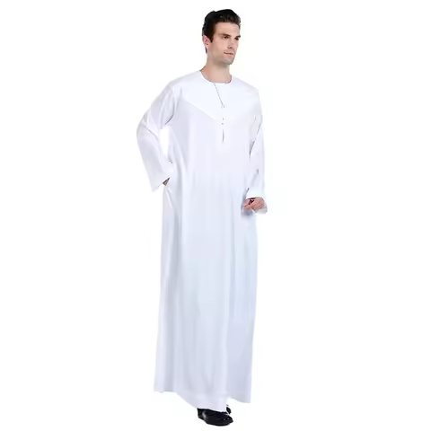 Saudi Arabia Men's Islamic Robe Solid Color Long Sleeve Button Up Muslim Dress Pakistan Clothing