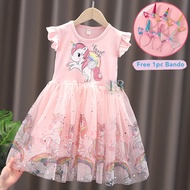 LNR Shop Free Bando Gaun Dress Tutu Anak Perempuan Bayi Balita Motif Unicorn Kuda Poni Biru Pink Can