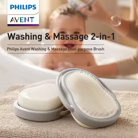 Philips Avent Baby Washing Massage Dual-purpose Brush Mist Gray Soft Silicone Bath Brush for 0-12 Ye