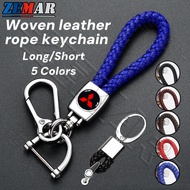 Mitsubishi Woven Leather Rope Car Keychain Motorcycle Key Holder Fashion Hanging Key Chain Car Logo 