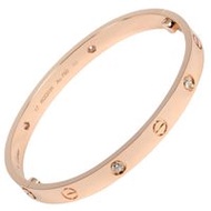 Pre-owned Cartier Love Classic Model Bracelet #17, 18K Pink Gold with 4 Diamonds, Approximately 32.8