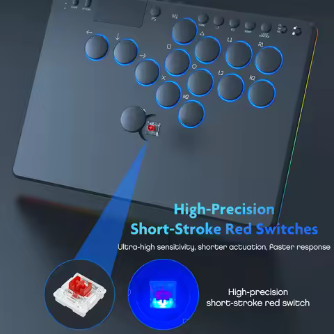 14 Keys Leverless Controller Arcade Stick with RGB Arcade Fighting Stick Supports Hot Swap for Switc