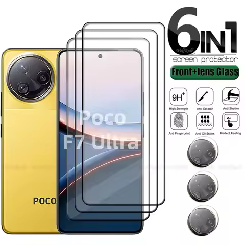 6-in-1 For Poco F7 Ultra Glass Xiaomi Poco F7 Ultra Tempered Glass Full Cover Glue 9H Screen Protect