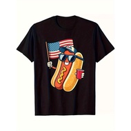 4th of July Hotdog Funny Fourth of July Patriotic USA Flag T-Shirt
