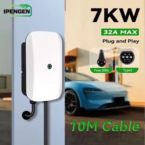 IPENGEN 7KW EV Charger Wallbox Type2 10m Cable 32A 1Phase Electric Vehicle Charging Station Plug and