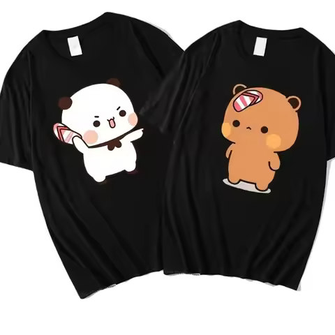 Bubu and Dudu Couple's T-Shirt: Bubu Tosses Slipper At Dudu in Fashionable Short-Sleeve T-Shirt Afte