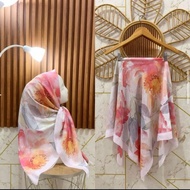 Adeline Peach Floral Voile Square Hijab