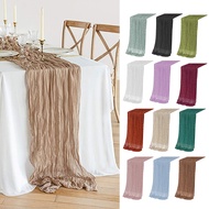 Pleated Table Runner Bridal Shower Tablecloth Bohemian Style Thanksgiving Party Table Runner Stain-p