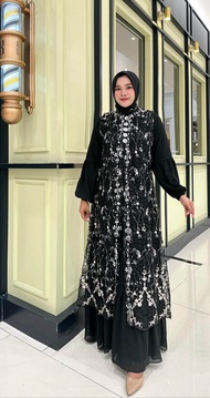 FREE HIJAB GAMIS ROMPI MISAH BAHAN TILE COMBINASI CERUTY BABYDOLL FULL PAYET-GAMIS BUSUI PAYET MEWAH