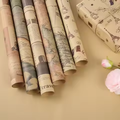 5 Roll Gift Wrapping paper - Brown Kraft Paper with Beautiful Pattern For -Elegant Elements Collecti