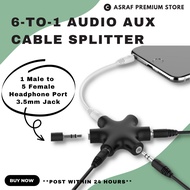 6 in 1 Audio Aux Cable Splitter / 1 Male to 5 Female Headphone Port 3.5mm Jack Share Adapter / for T