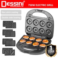 DESSINI ITALY Double Sided Electric Pizza Panini Waffle Donut Doughnut Sandwich Maker Toaster BBQ Gr